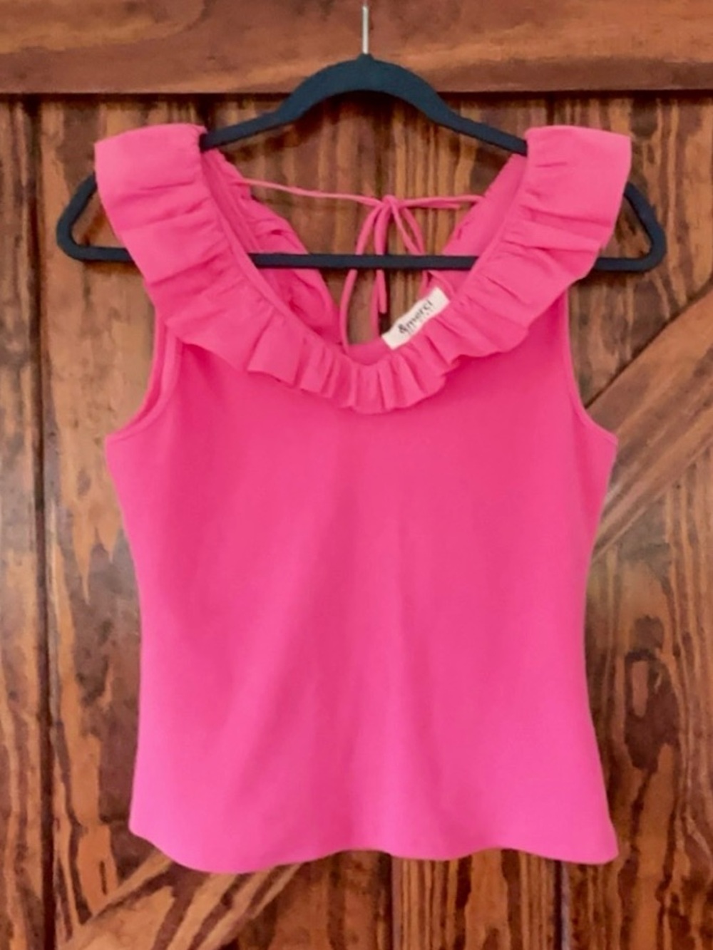 &Merci Bright Pink Ruffle-Neck Sleeveless Tank with Back Tie